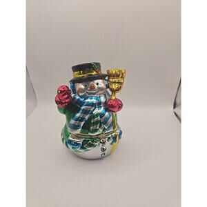 Mr Christmas Ceramic Snowman Music Box With Interior Carousel “Deck the Halls”